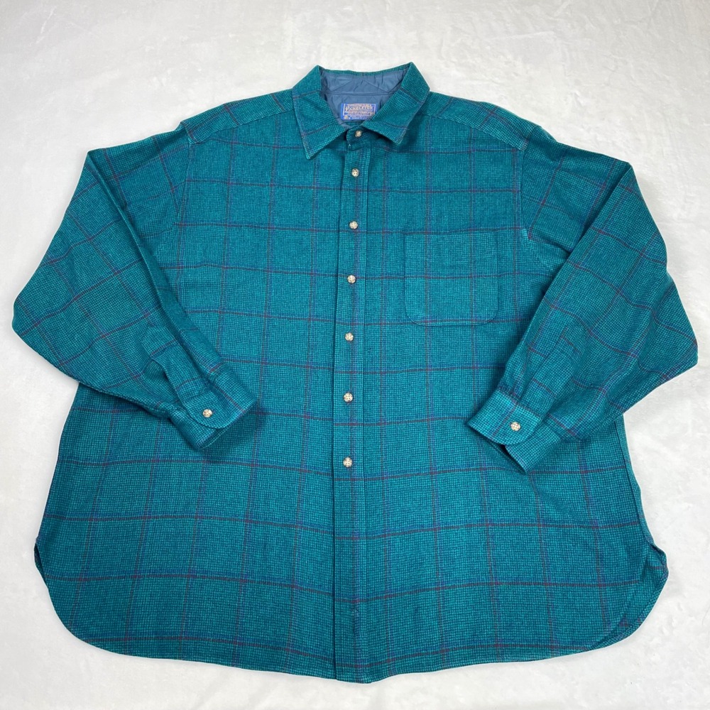 Pendleton Button Down Wool Women 2X Teal Good Vintage Plaid Shirt